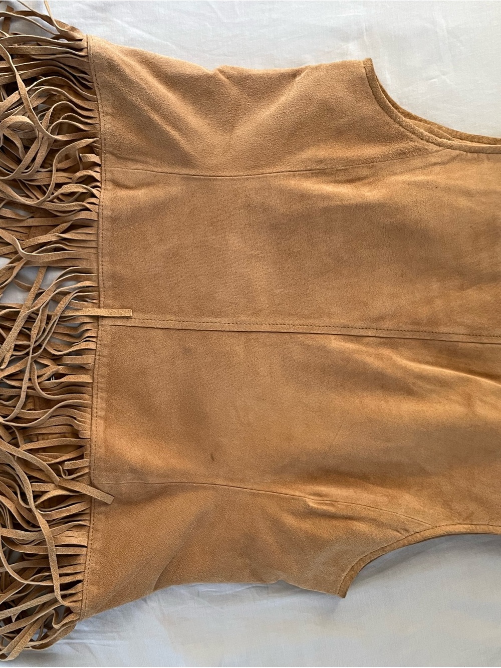 Newport News Genuine Suede Leather Fringe Vest Boho Western Camel Tan Size 4 - Picture 6 of 6